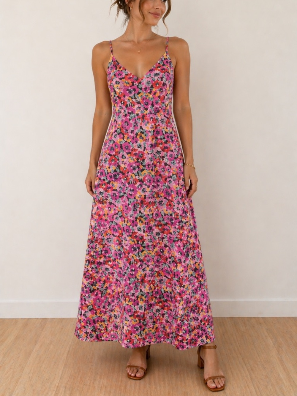 RESA Pink Floral Maxi Slip Dress Summer Wedding Guest Vacation Medium